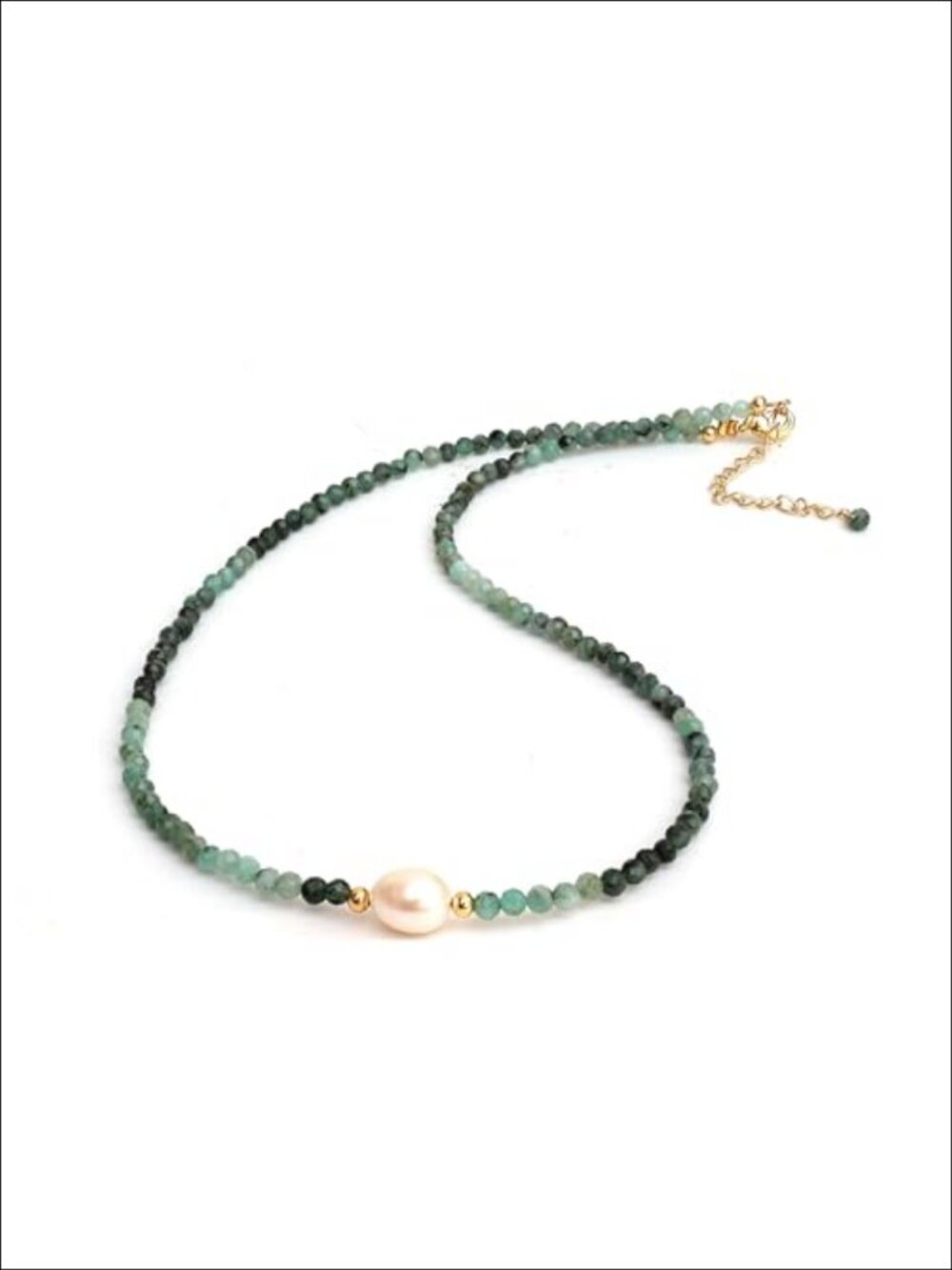Genuine Emerald Gemstone Freshwater Pearl Choker Necklace for Women